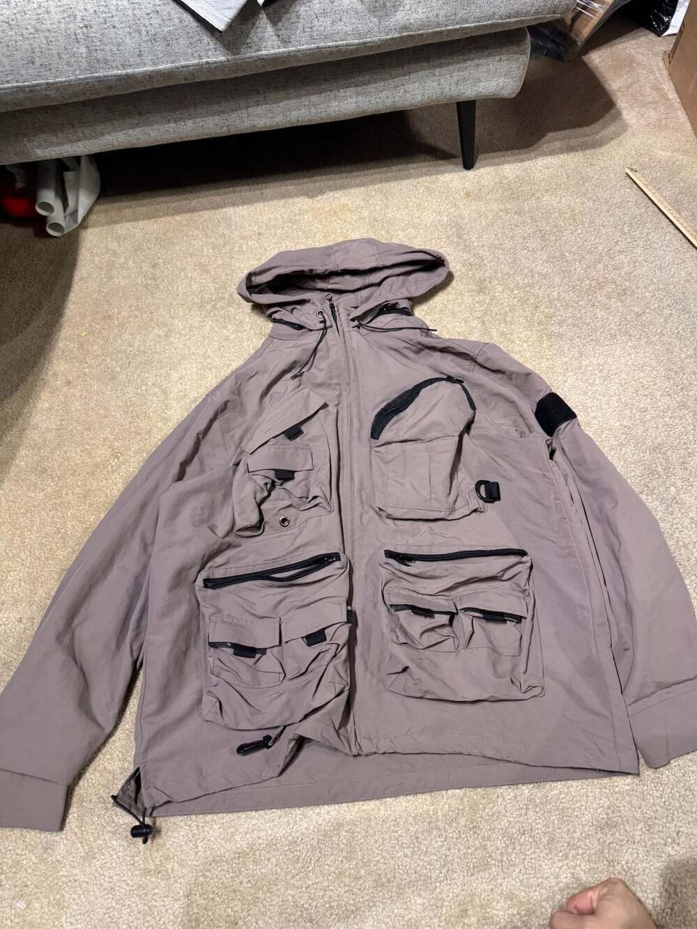 Urban Outfitters Men's Taupe Nylon Utility Cargo Tech Pocket Jacket